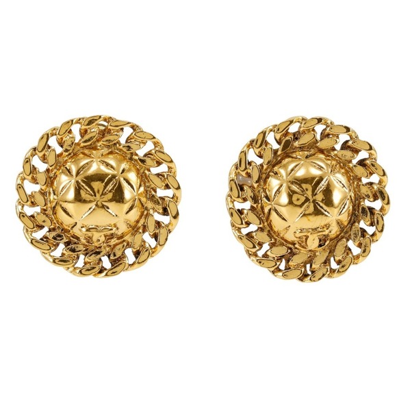 CHANEL Coco Mark Earrings Matelasse Chain Gold Plated Approx. 19.1g COCO ...